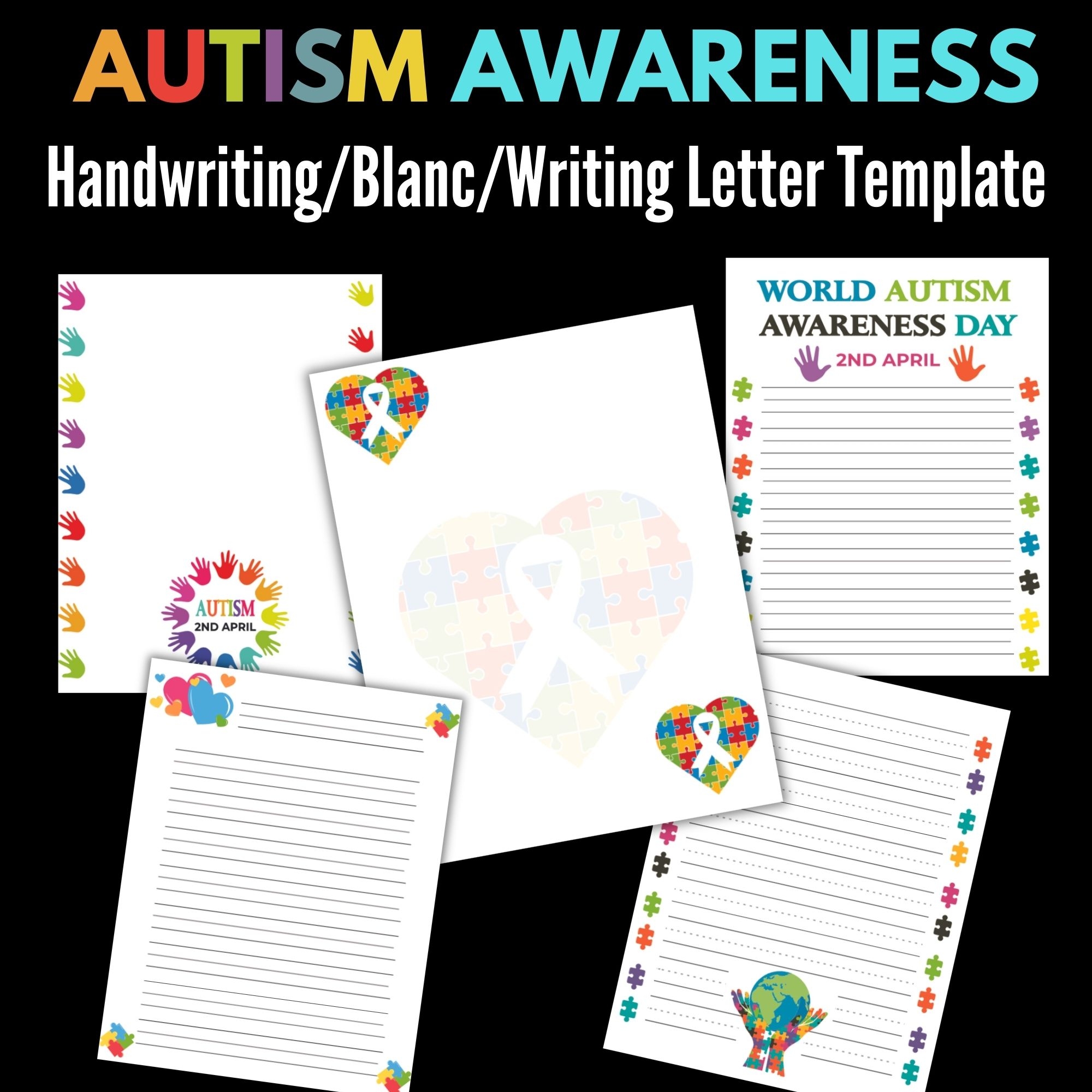 Cute Autism Puzzle Border Handwriting Paper Writing Letter Blank Paper Template