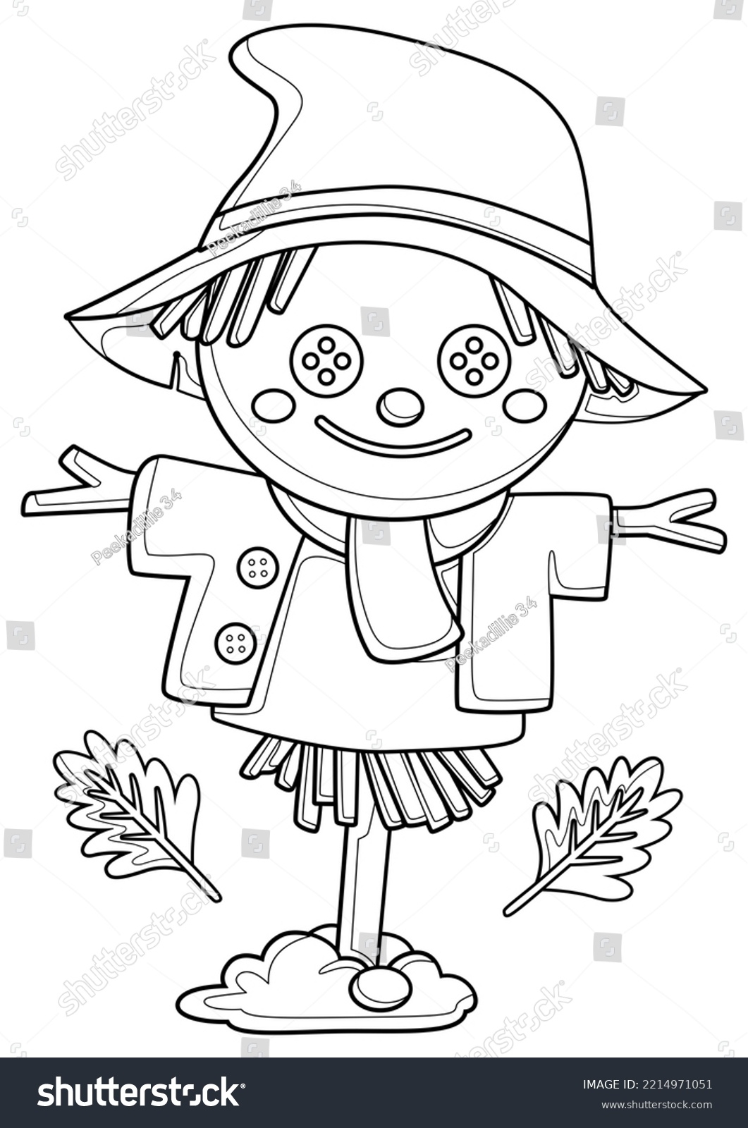 Cute Autumn Scarecrow Coloring Pages A4 Stock Illustration 