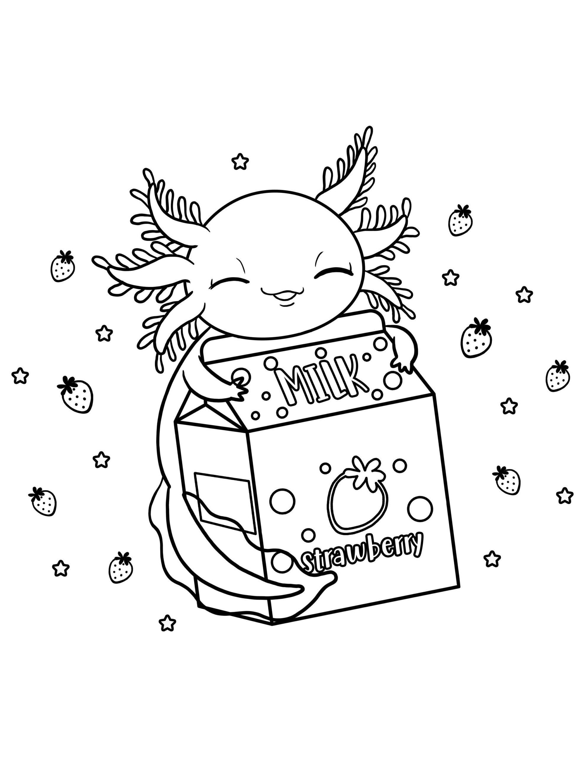 Cute Axolotl Coloring Page Digital Download Axolotls Kawaii Kids Printable