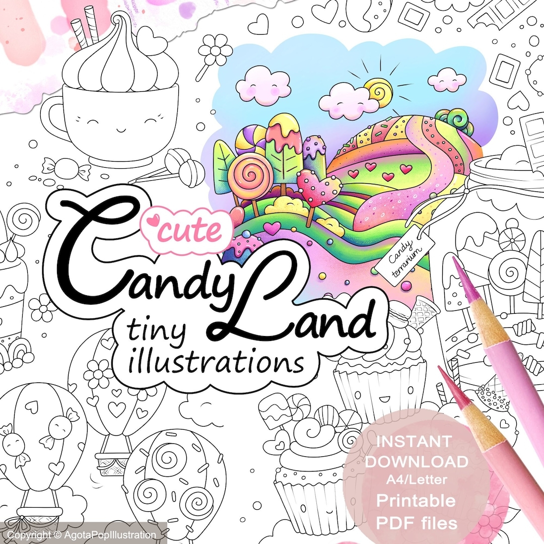 Cute Candy Land Colouring Page Set For Adults 30 Tiny Illustrations Printable PDF Instant Download Etsy