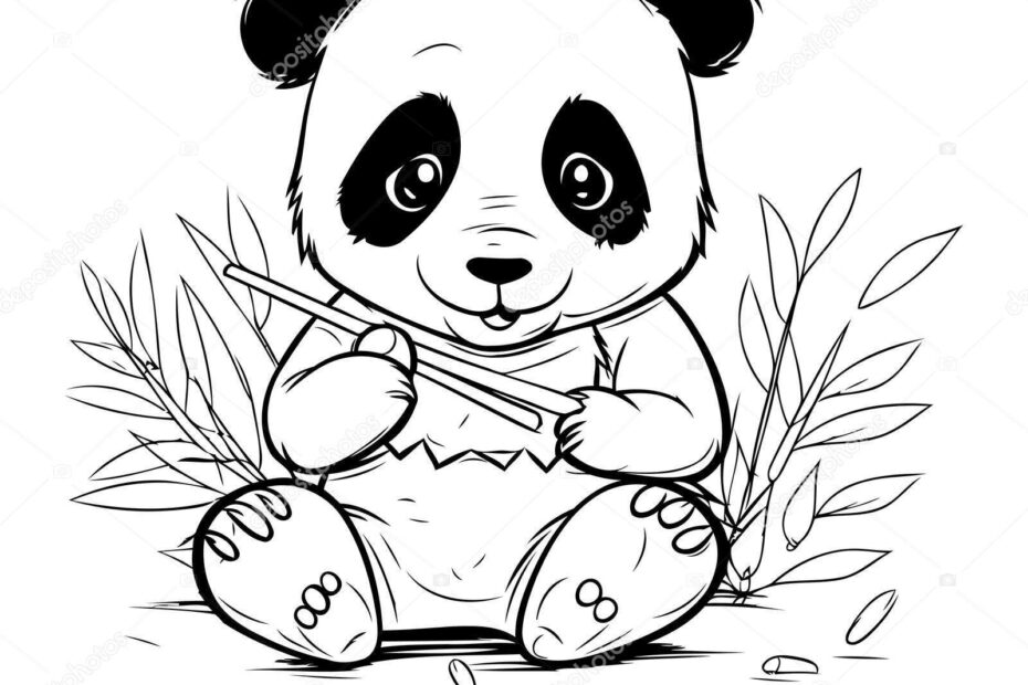 Cute Cartoon Panda Bear Coloring Page Vector Illustration Children