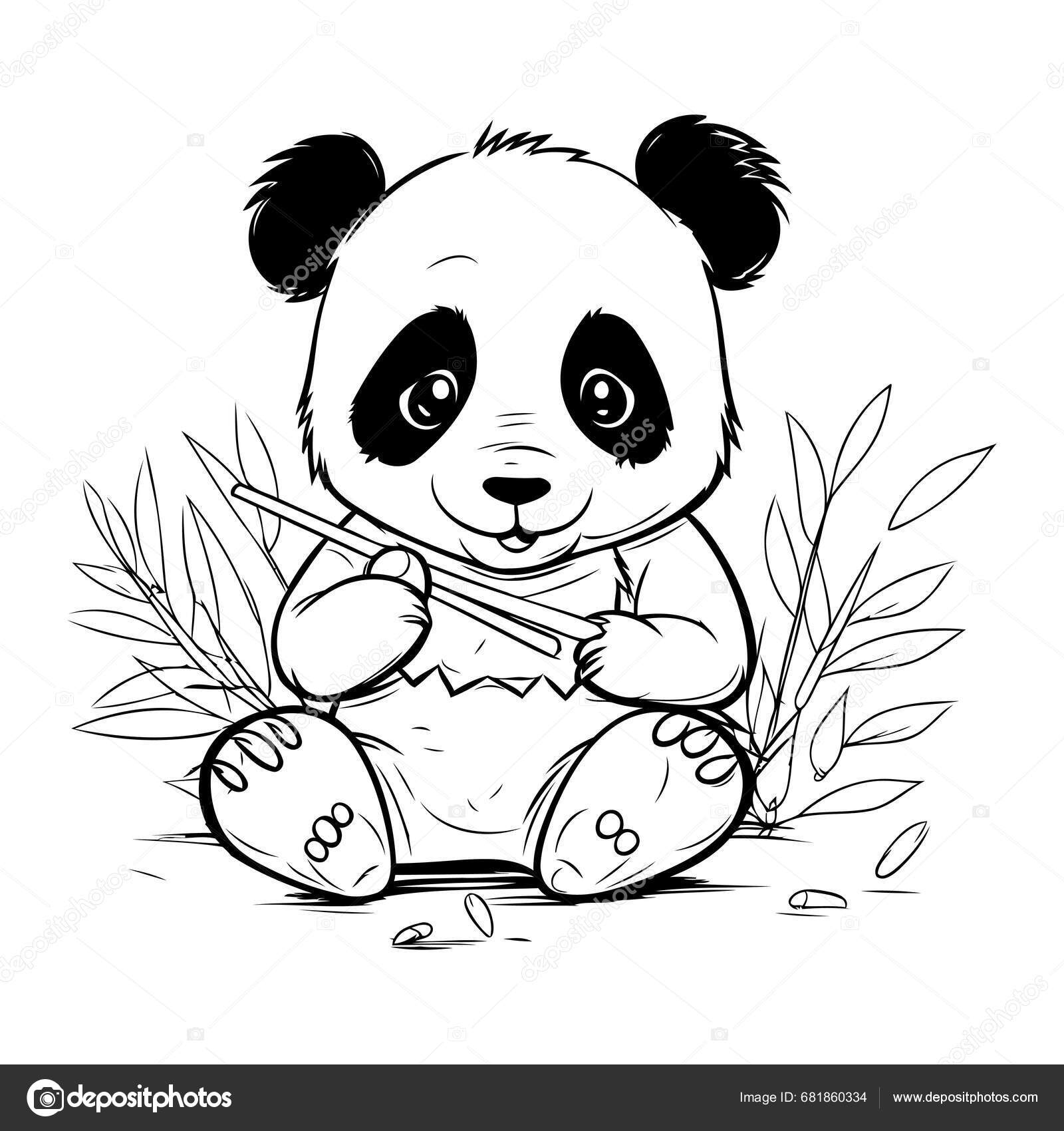 Cute Cartoon Panda Bear Coloring Page Vector Illustration Children 