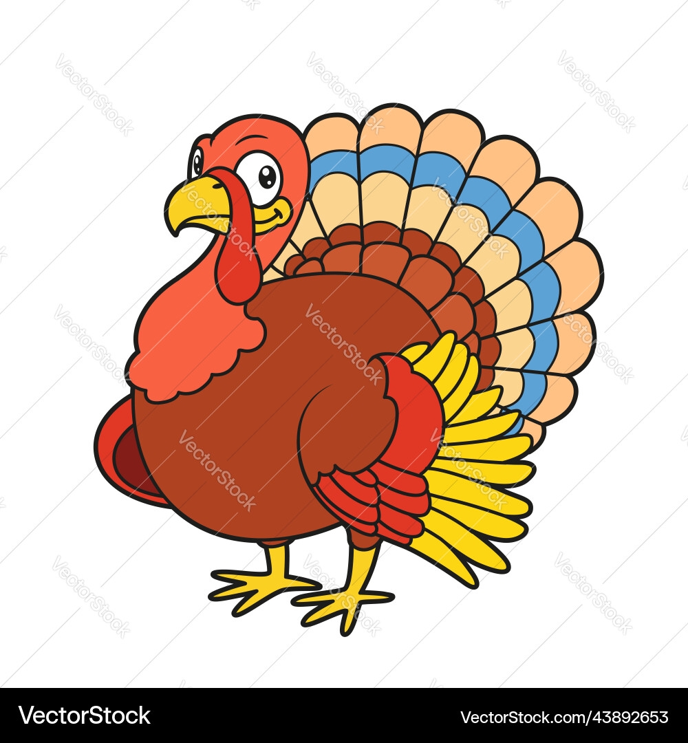Cute Cartoon Turkey Color Variation For Coloring Vector Image