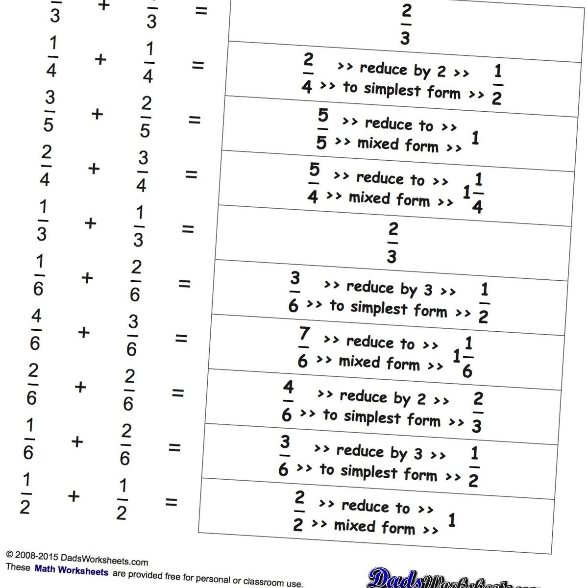 DadsWorksheets Free Printable Math Worksheets