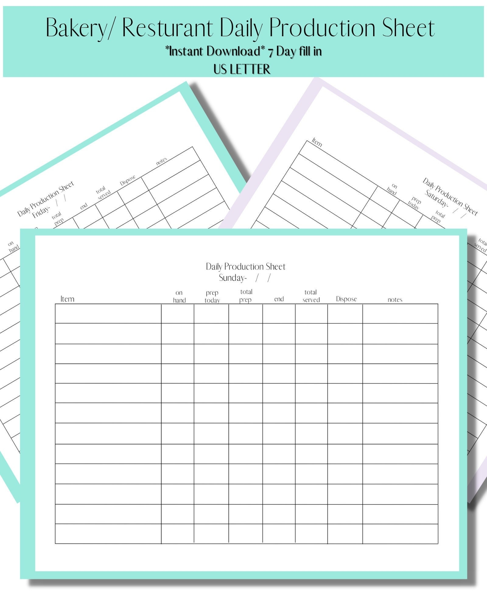 Daily Production Sheet Baking Food restaurant Bakery 