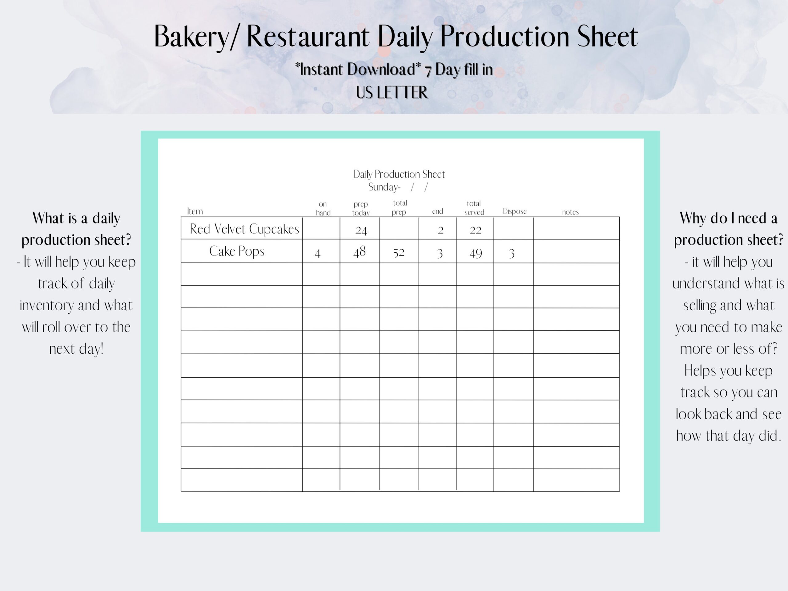 Daily Production Sheet Baking Food restaurant Bakery 