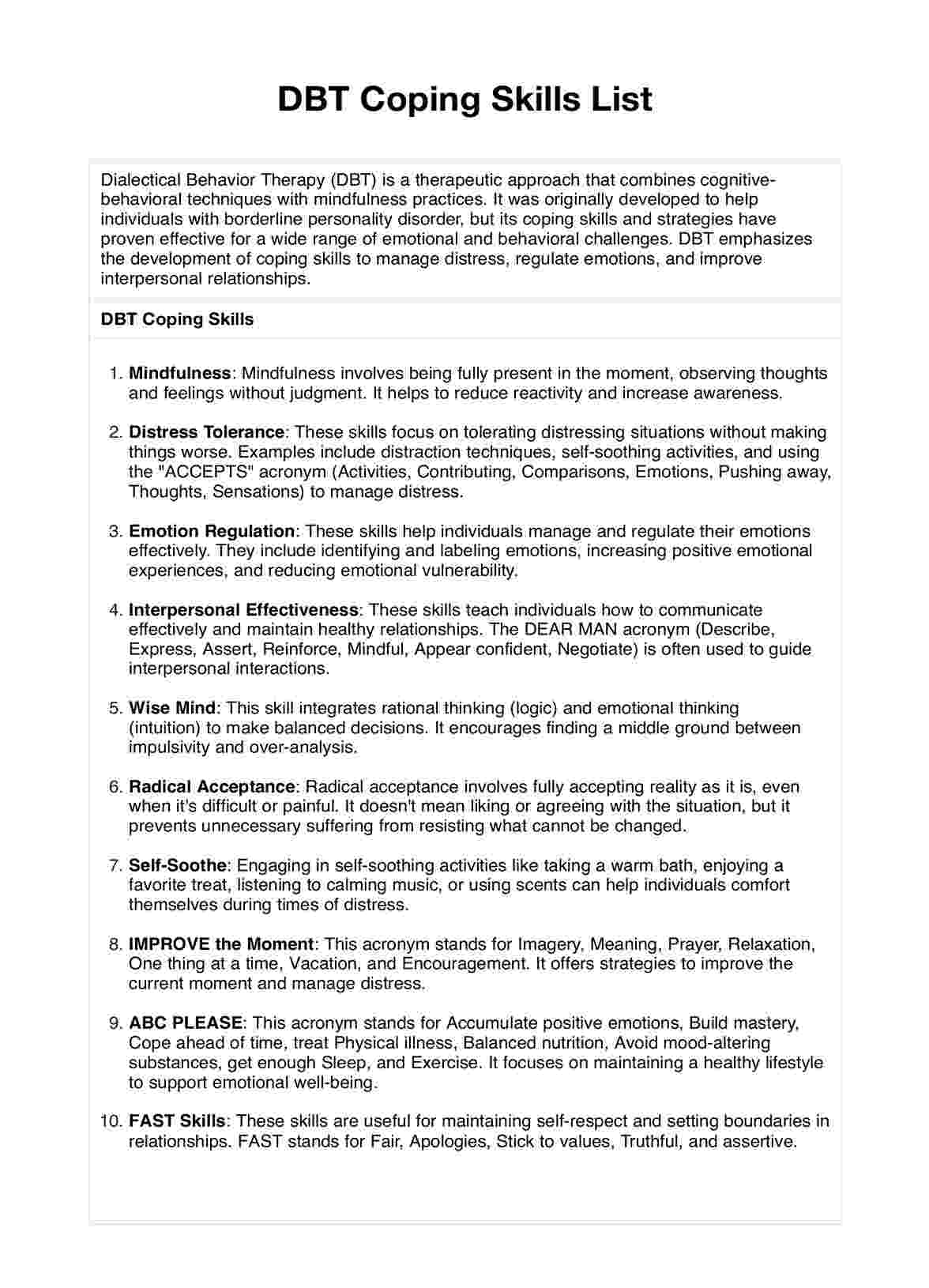 DBT Coping Skills List U0026 Example Free PDF Download