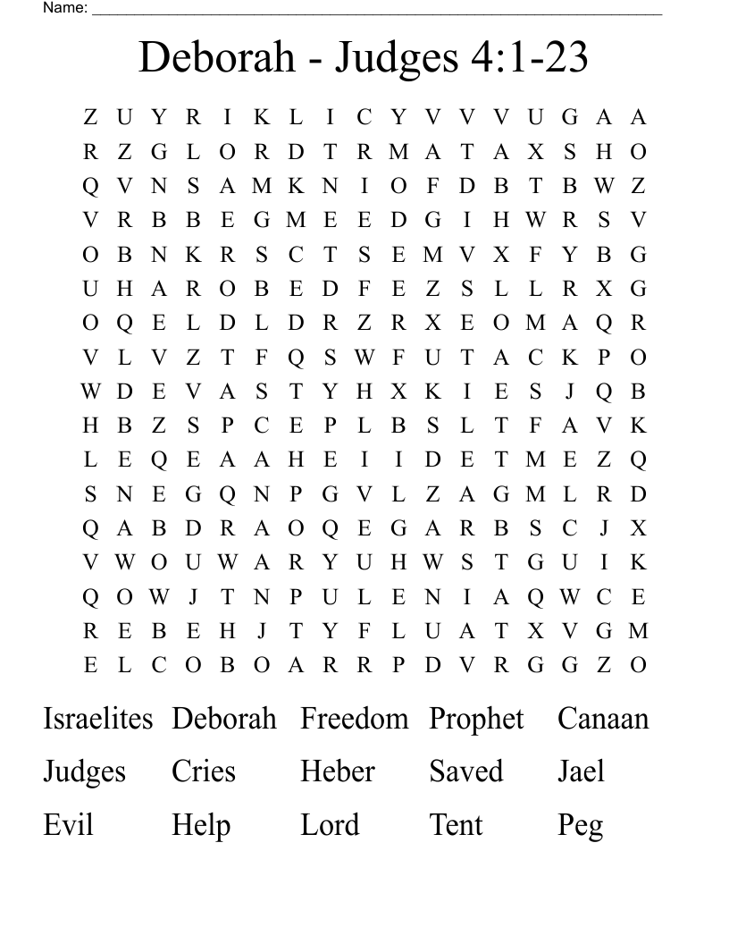 Deborah Judges 4 1 23 Word Search WordMint