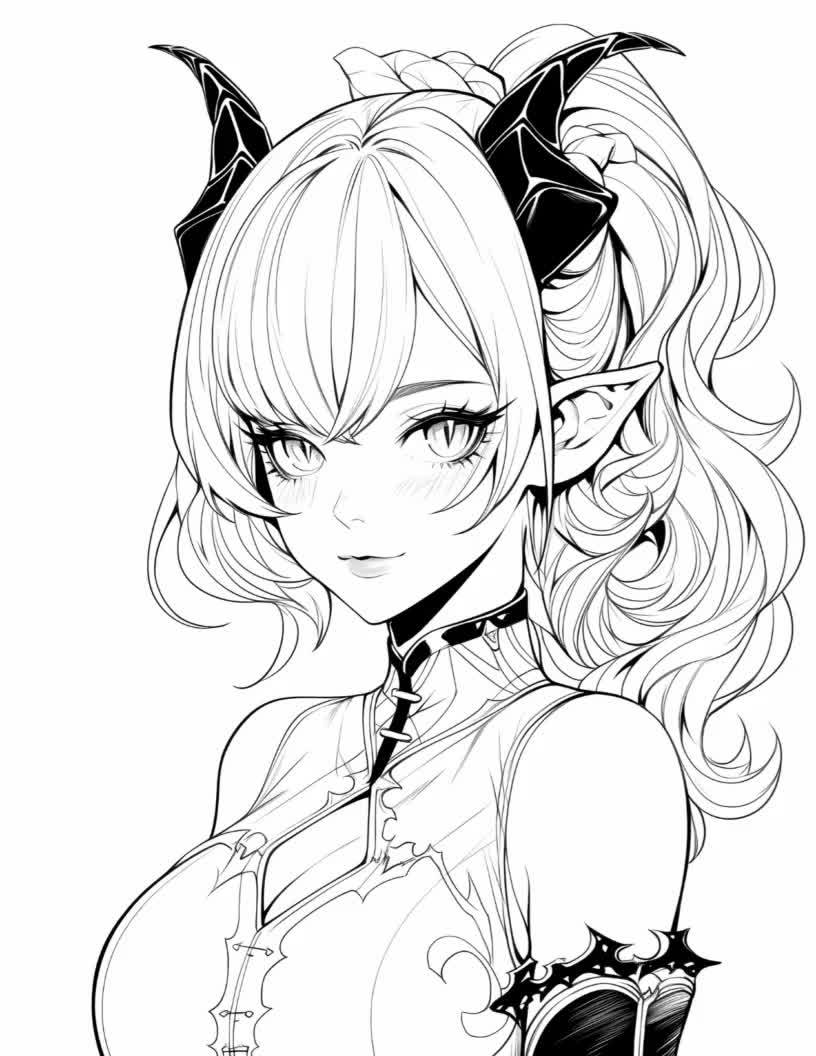 Demon Anime Girls Coloring Book Vol 3 35 Anime Coloring Pages Oni Anime Coloring Book Fantasy Printable Girls Anime Succubus Coloring Page