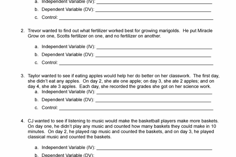 Dependent And Independent Variables Worksheet NAME DATE V Worksheets Library