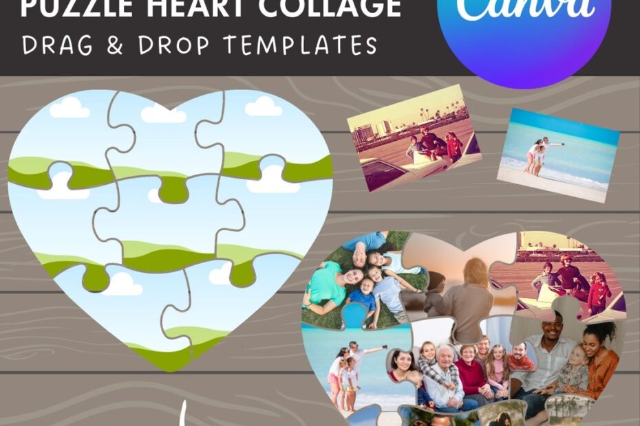 Design Your Own Puzzle Heart Photo Collage In Canva DIY Photo Collage Drag And Drop Photo Editable Canva Collage Template Heart Collage Etsy