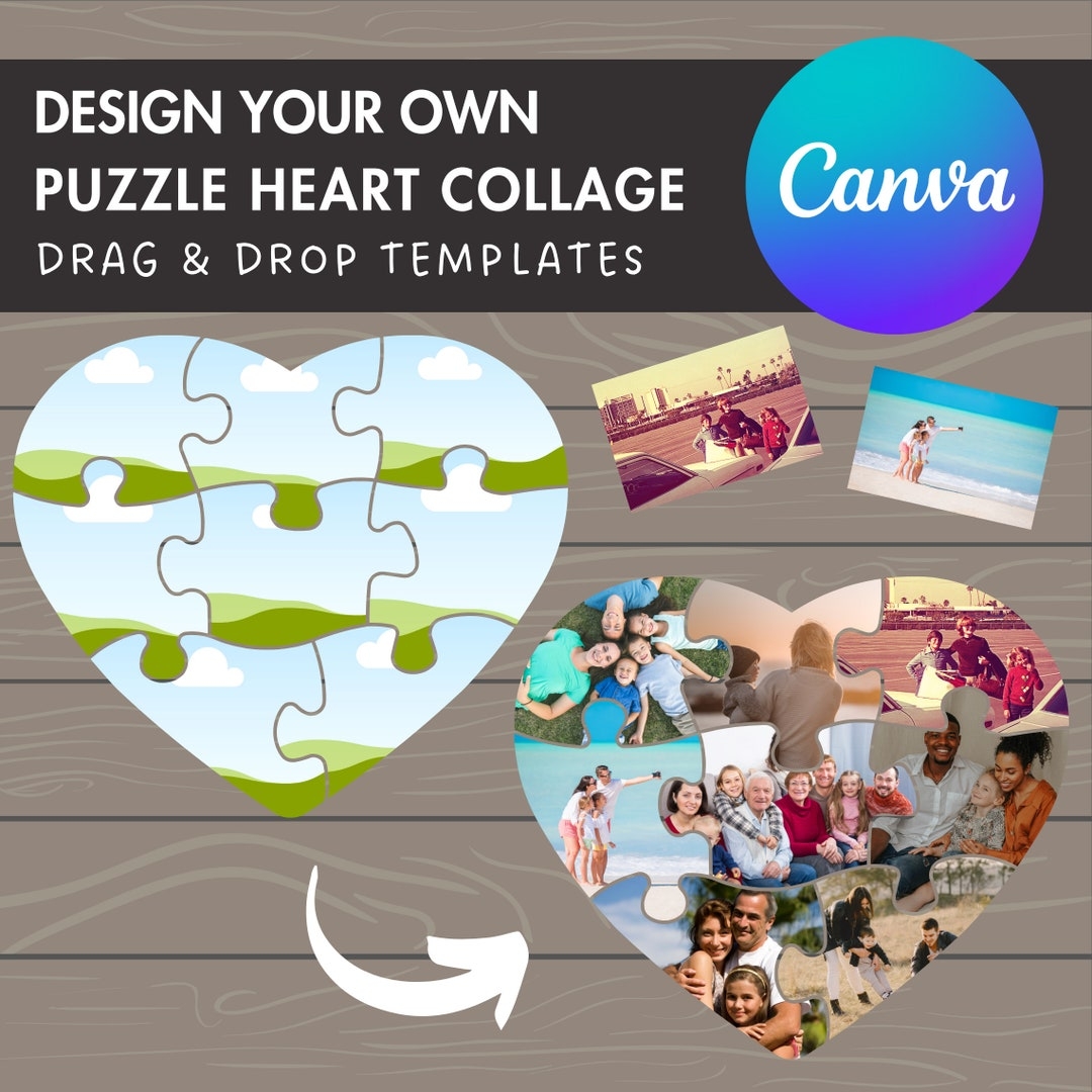 Design Your Own Puzzle Heart Photo Collage In Canva DIY Photo Collage Drag And Drop Photo Editable Canva Collage Template Heart Collage Etsy