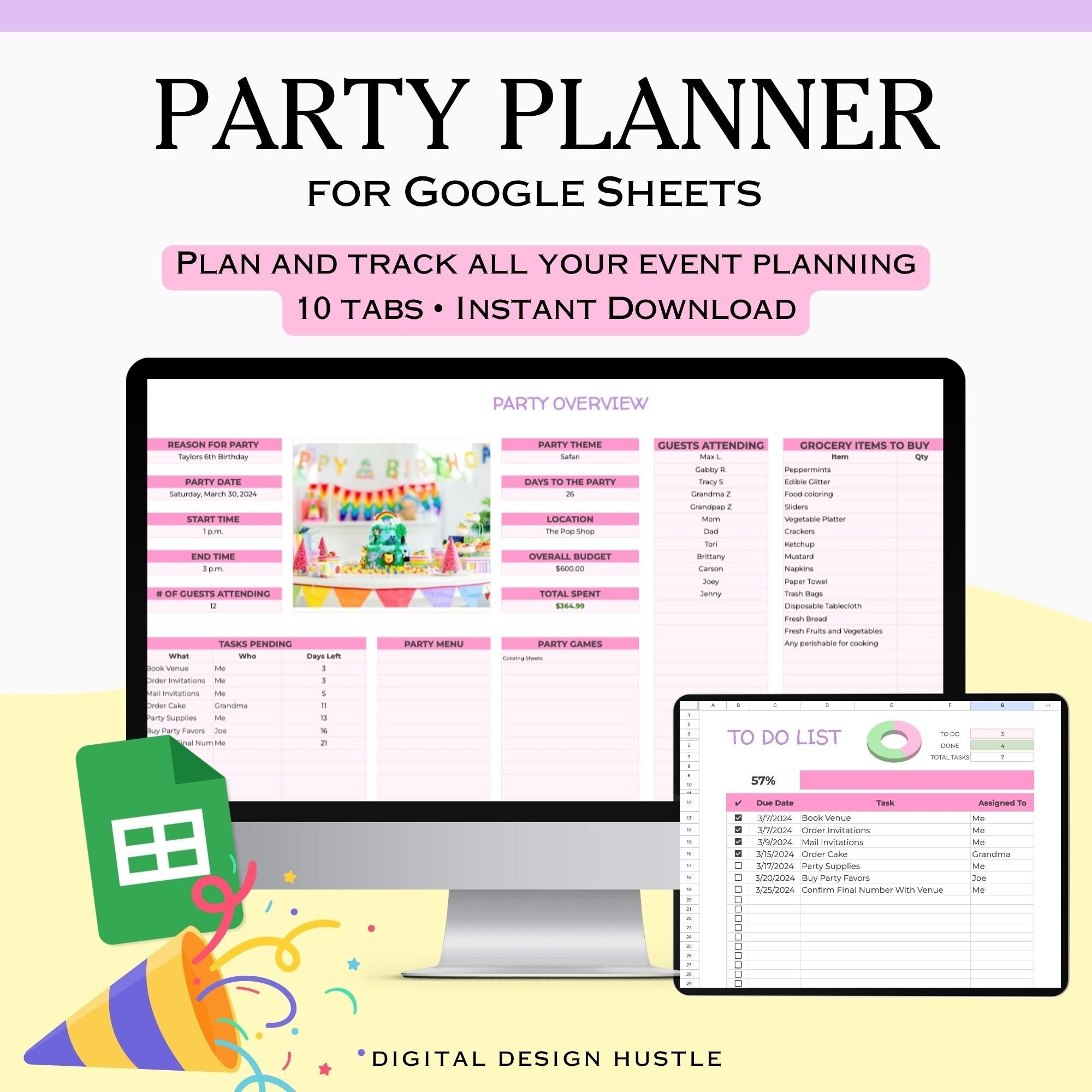 Digital Event Planner Spreadsheet Google Sheets Birthday Planner Party Planning Spreadsheet Birthday Party Planning Spreadsheet Etsy