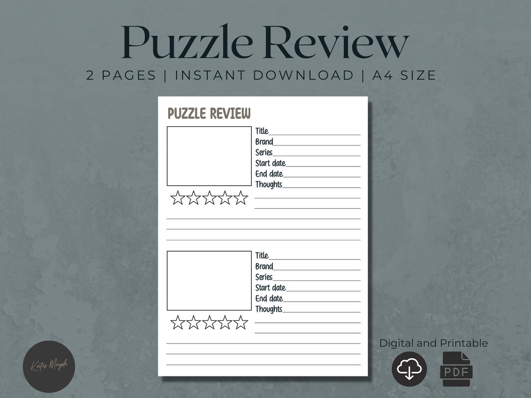 Digital Puzzle Review Puzzle Book Puzzle Diary Puzzle Printable Review Puzzles For Adults Adult Puzzle Puzzle Review Template Etsy