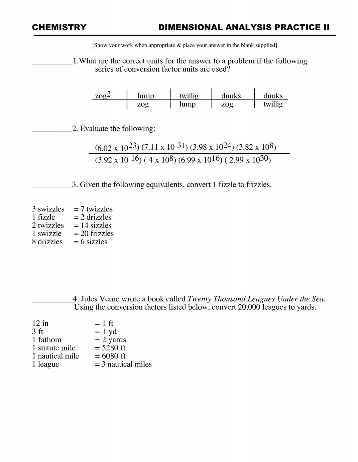 Dimensional Analysis Practice II Comcast