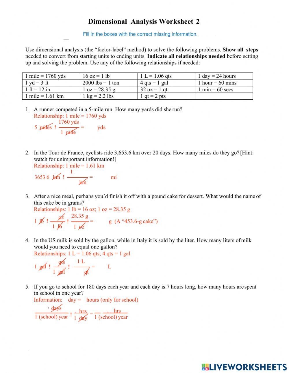Dimensional Analysis Practice Worksheet Live Worksheets 