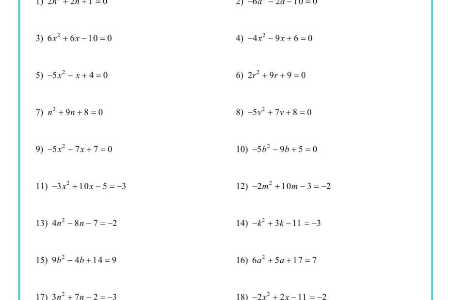 Discriminant of a Quadratic Equation Workbook Worksheets Library