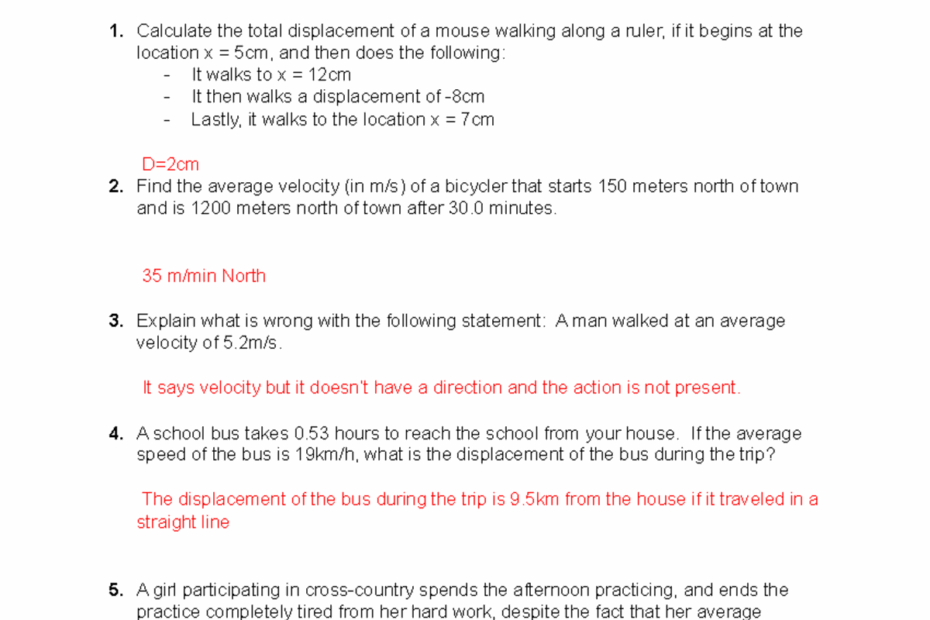 Displacement And Velocity Worksheet AHS Physics Name Date