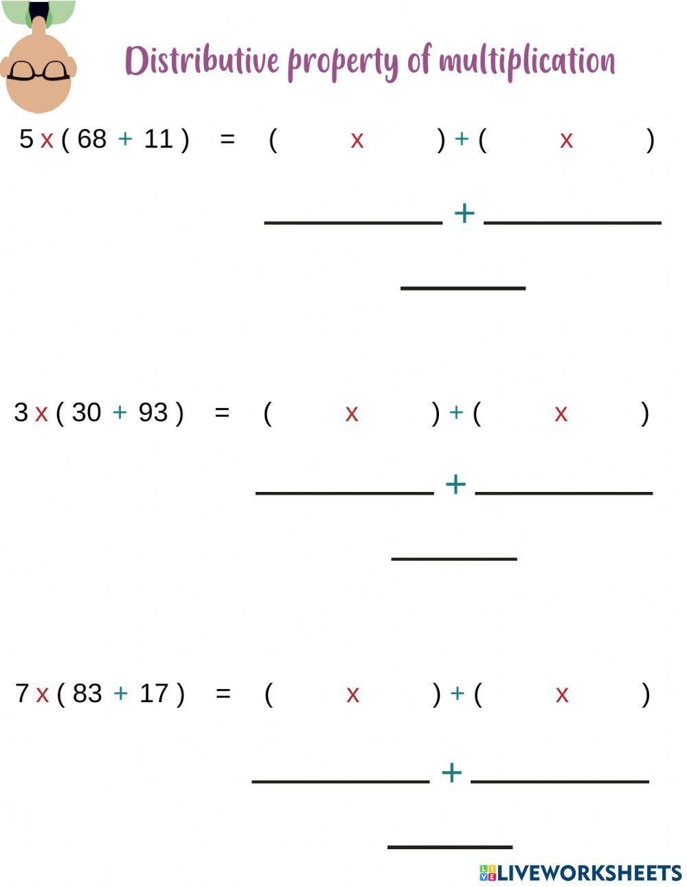distributive property of multiplication worksheets