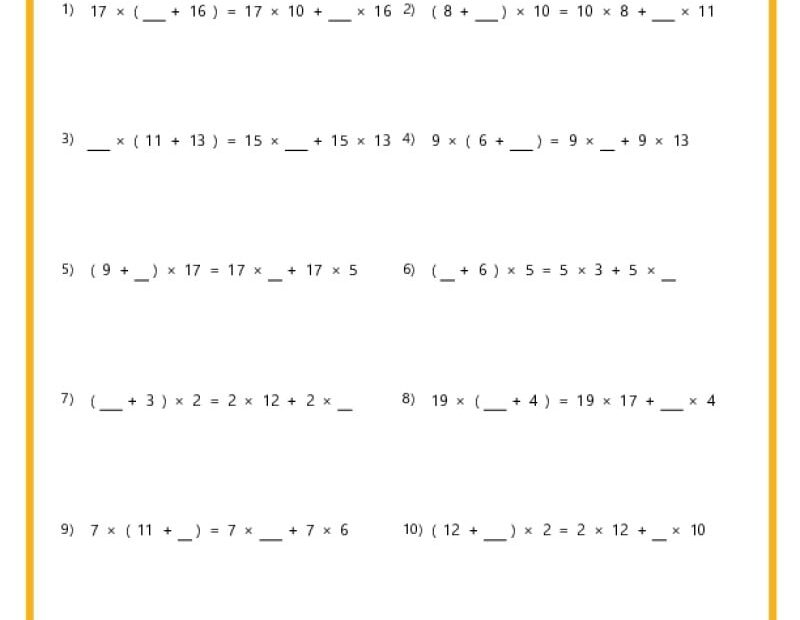 Distributive Property Worksheets