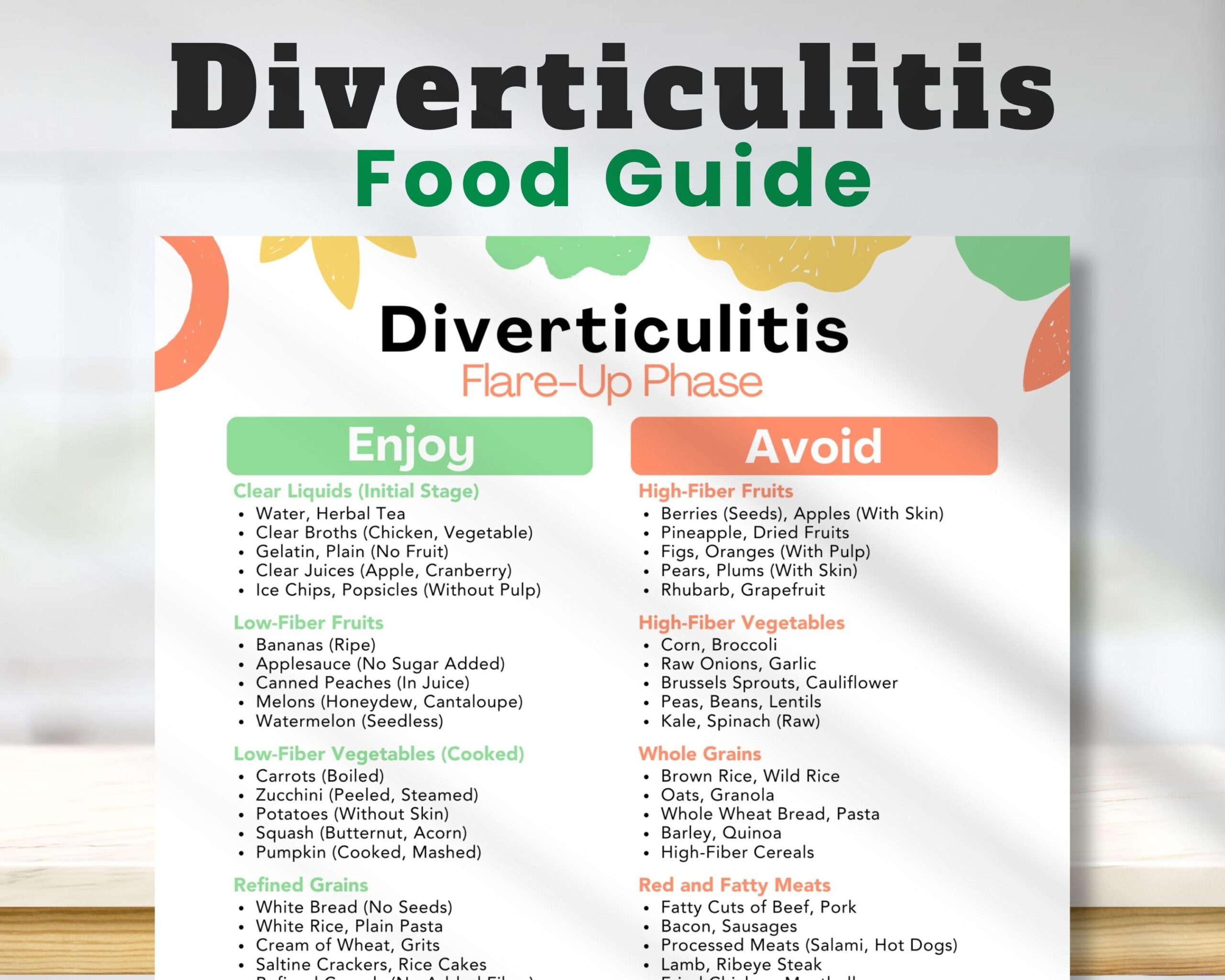 Diverticulitis Food List Foods To Avoid With Diverticulitis Diverticulitis Meal Plan Foods To Eat With Diverticulitis Printable PDF Etsy