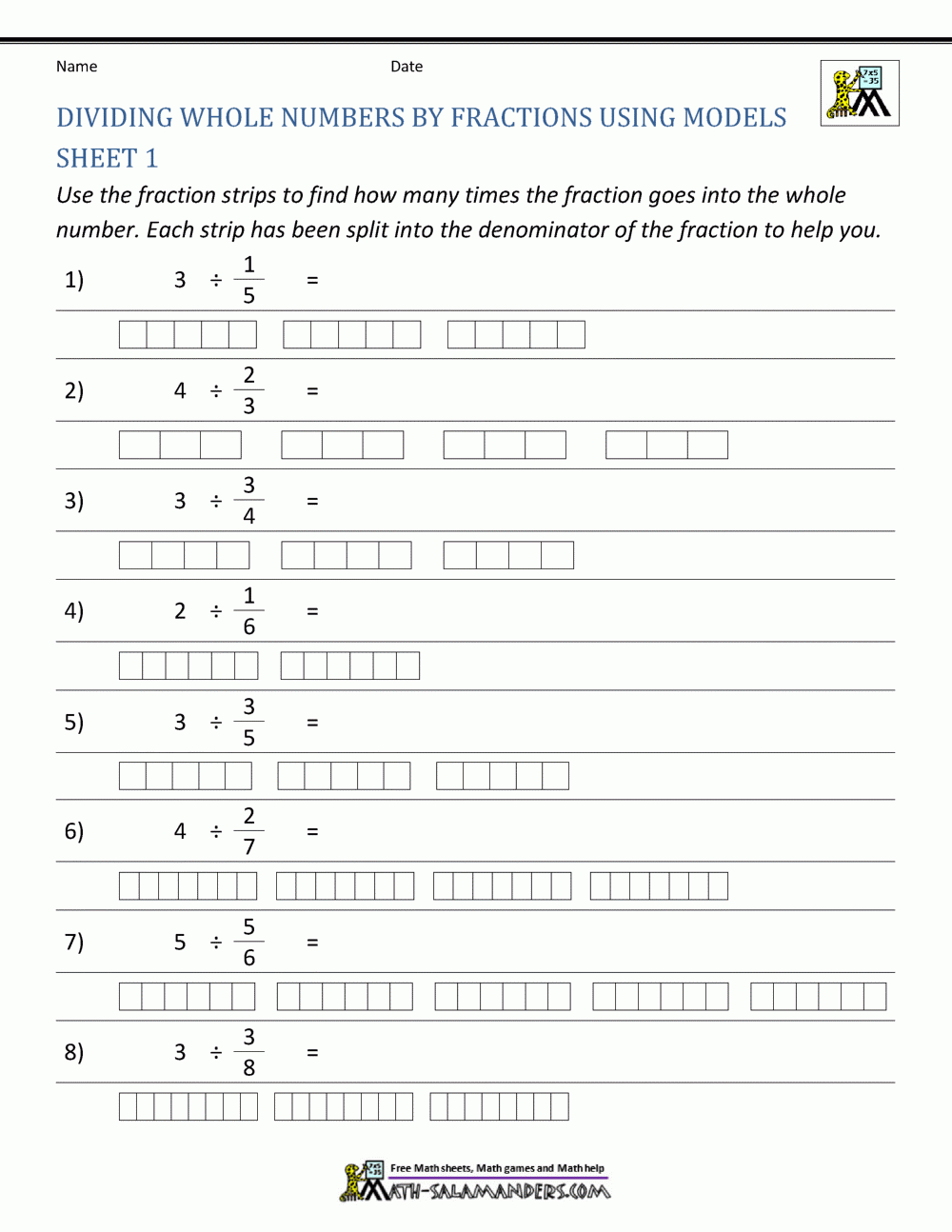 Divide Whole Numbers By Fractions