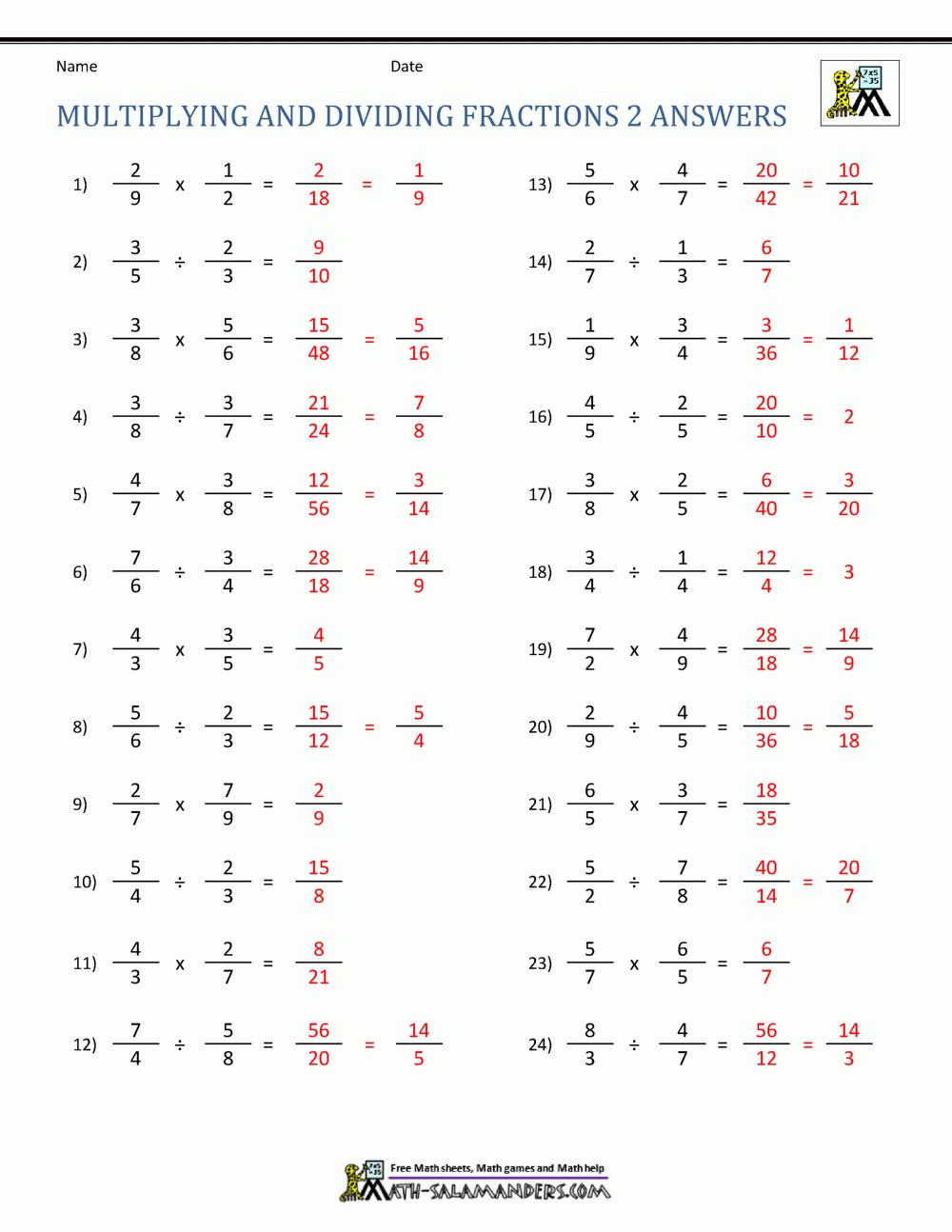 multiply fraction worksheet