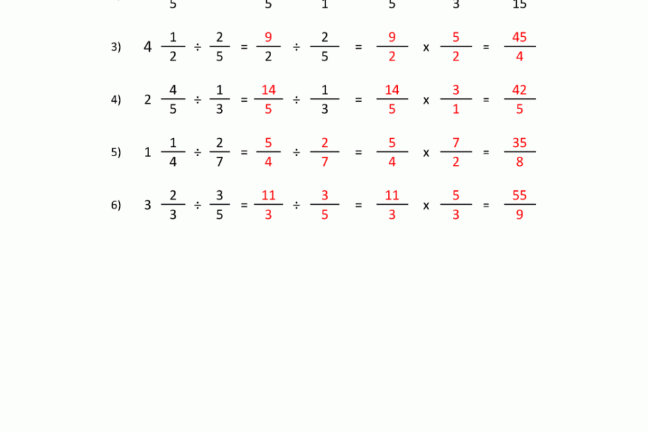 Dividing Mixed Fractions Worksheet