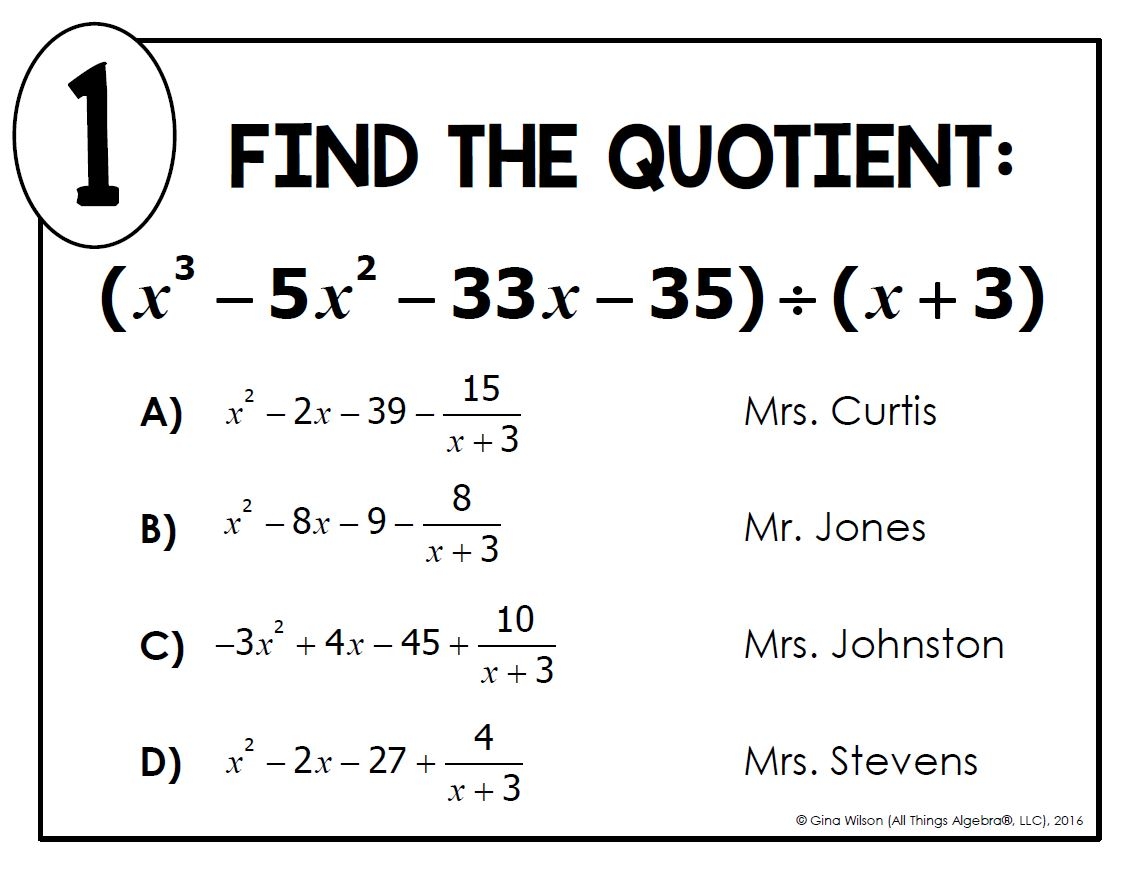 Dividing Polynomials Math Lib Activity