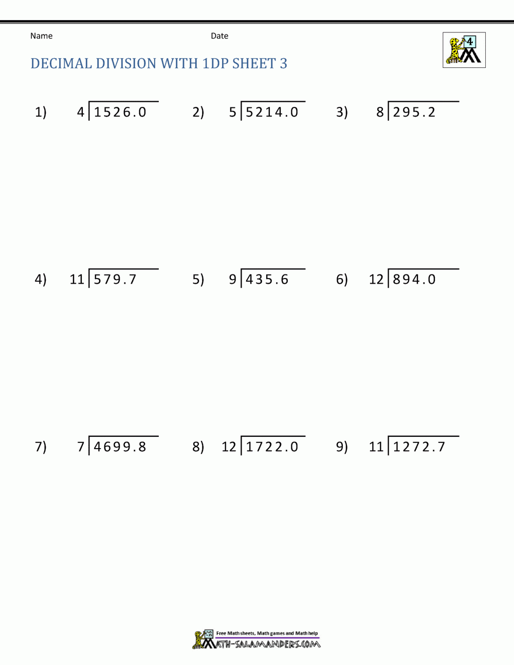 Division Of Decimal Numbers Worksheets Worksheets Library