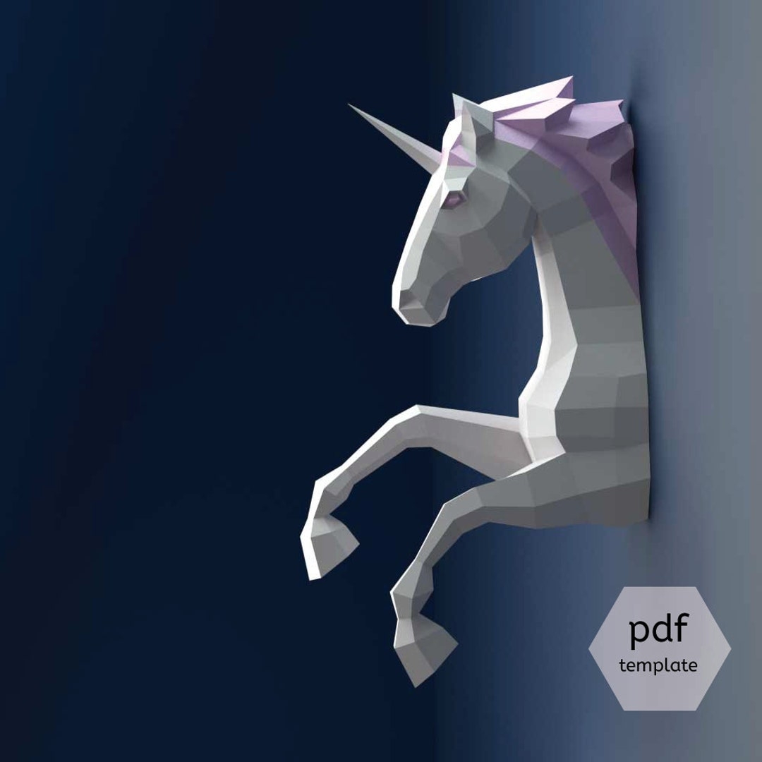 DIY 3D Galloping Unicorn Papercraft Template Printable Birthday Gift 3D Puzzle Wall Decor For Craft Room Home Office And Kids Bedroom Etsy