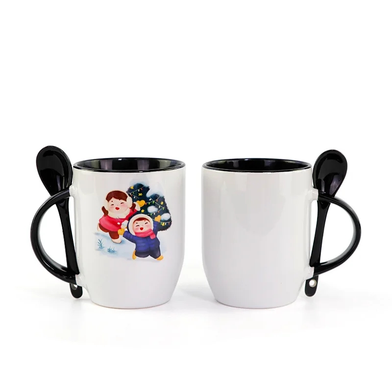 DIY Blank Printable Mug Color Handle 11oz Inner Color Custom Sublimation Ceramic Mug With Spoon