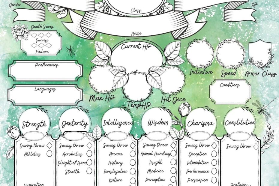 Dnd Printable Character Sheet Dnd Botanical Character Sheet Dnd Character Sheet Template Du0026D Druid Character Sheet RPG Character Sheet Etsy