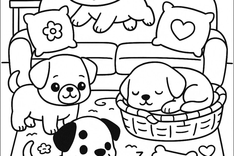 Dogs Playing In The Living Room Dog Coloring Pages