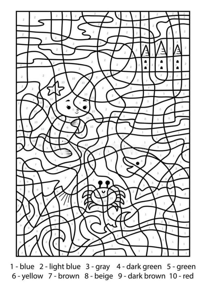 Dolphin And Mermaid Color By Number Download Print Now 
