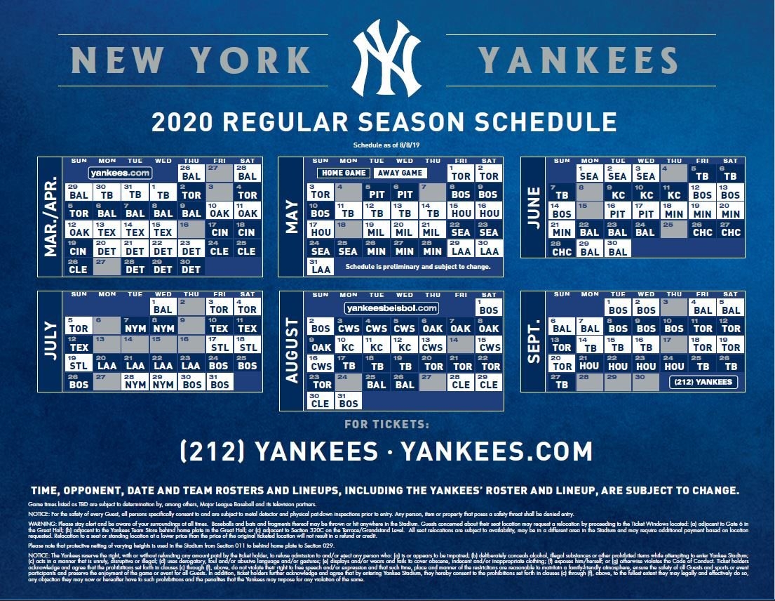 new york yankees schedule printable