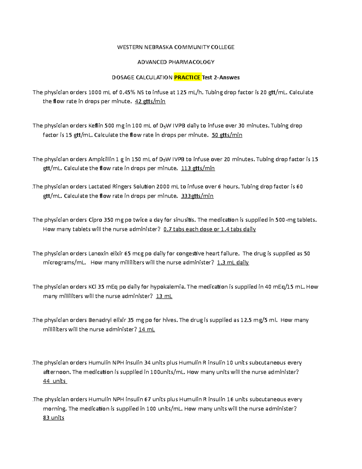 dosage calculation practice worksheet
