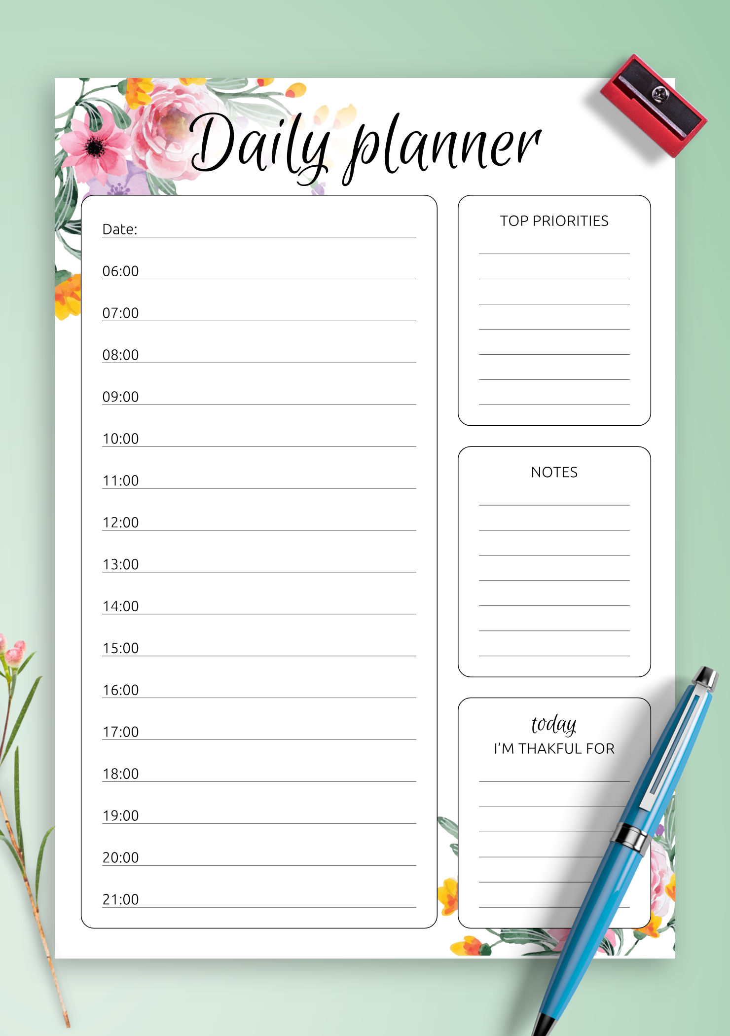 printable hourly planner template
