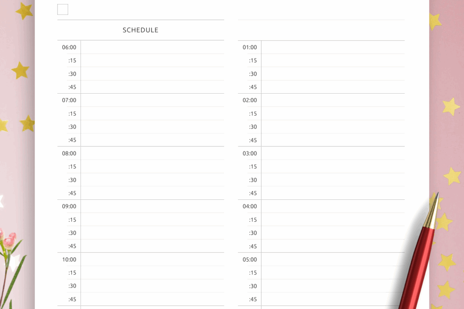 Download Printable Daily Schedule 15 Min PDF