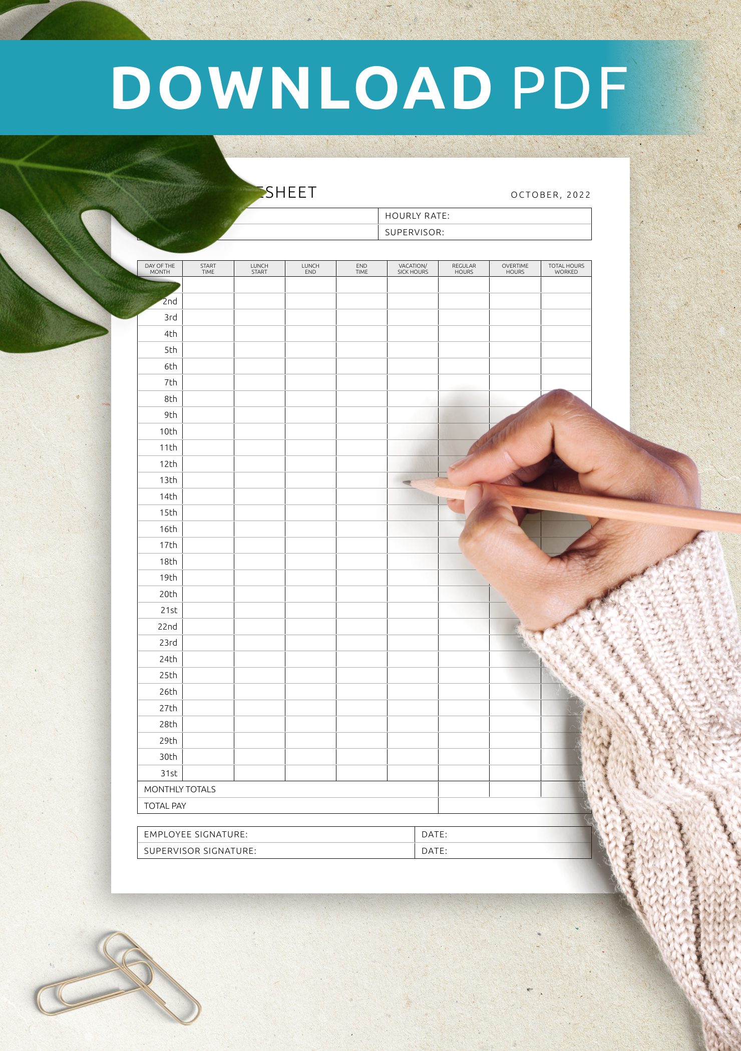 printable daily timesheet template