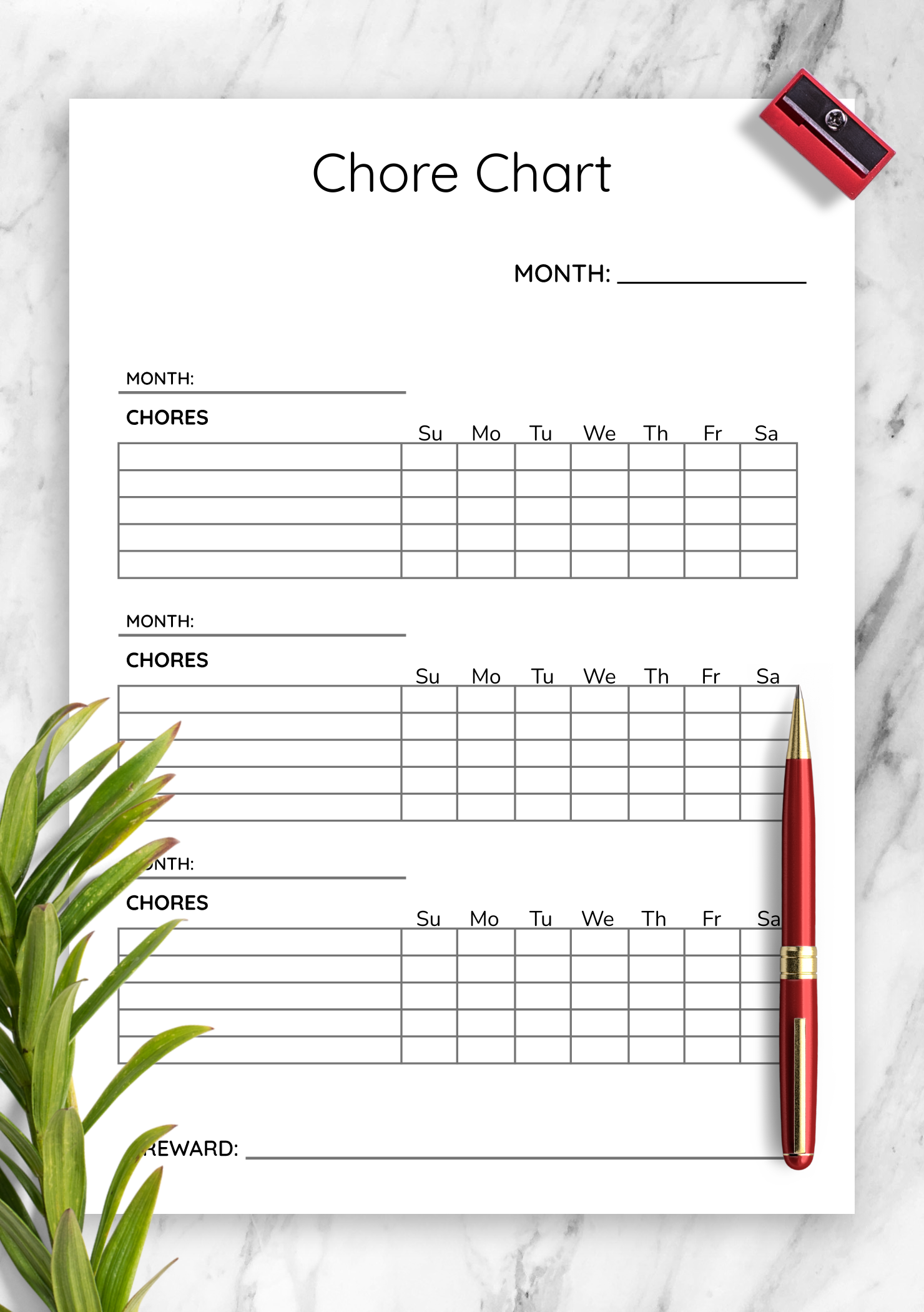 free printable chore chart template