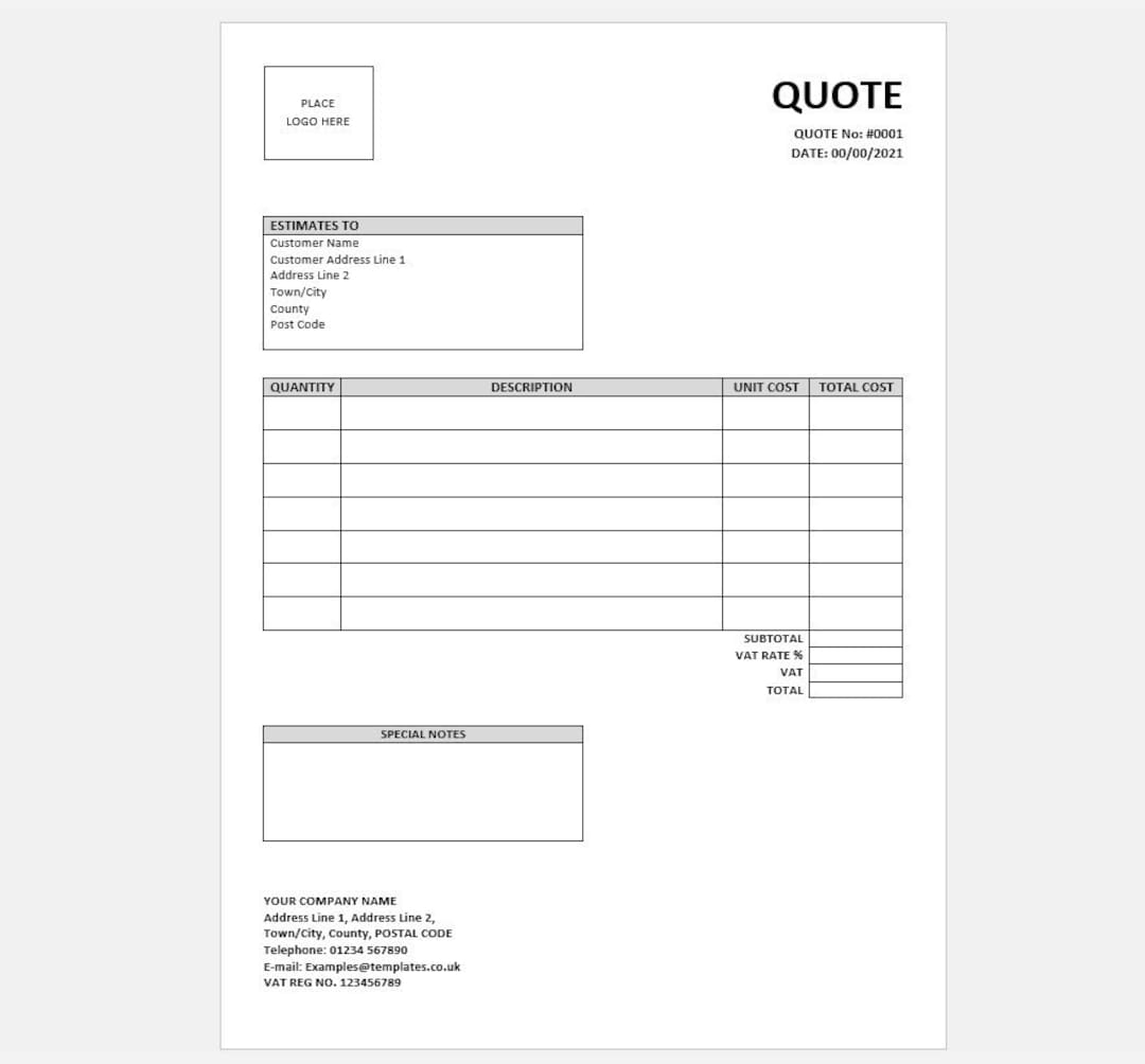 Downloadable Quote Template Printable Template Business Form Simple Quote Estimates Template Quotation Form Easy To Use Simple Etsy