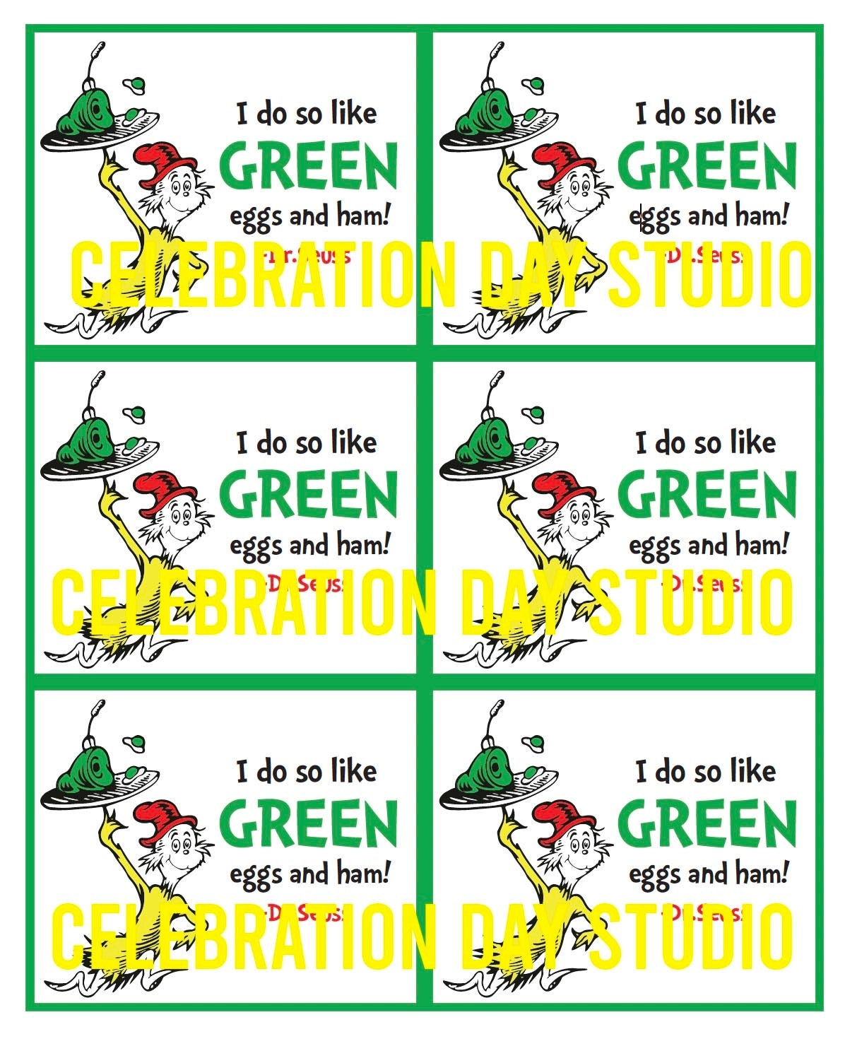 Dr Seuss Treat Bag Card Dr Seuss Printable Green Eggs And Ham 