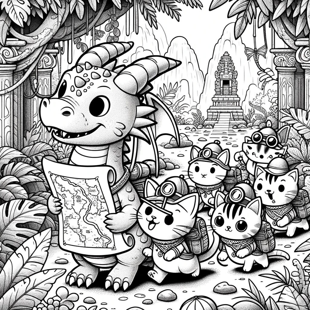 Dragons And Kitty Cats Coloring 26 page Downloadable Digital Art 