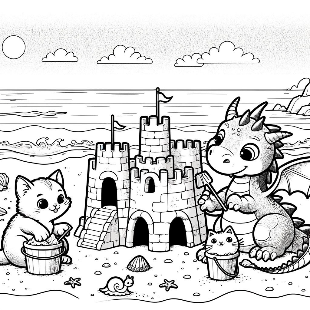 Dragons And Kitty Cats Coloring 26 page Downloadable Digital Art 