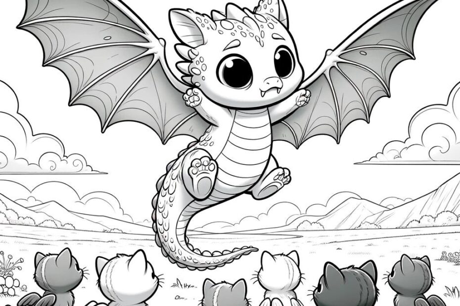 Dragons And Kitty Cats Coloring 26 page Downloadable Digital Art