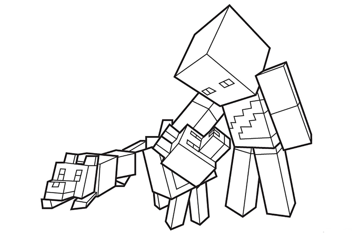 Drawing Of A Minecraft Man Petting A Dog Coloring Page
