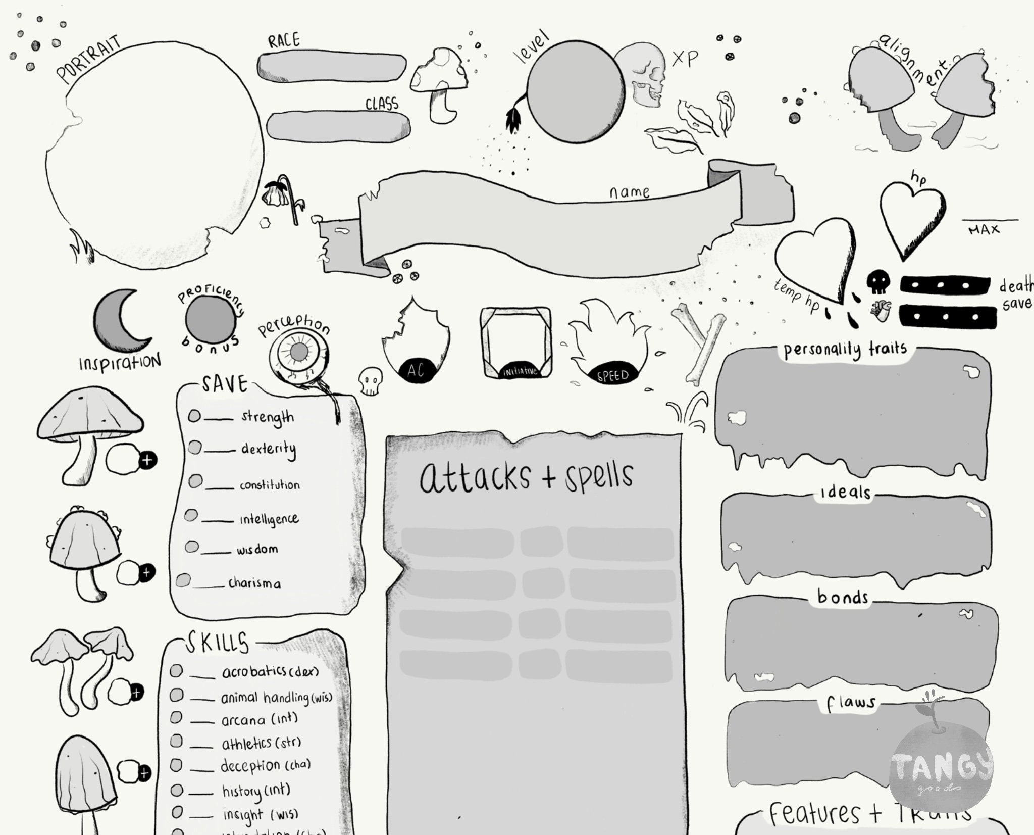 Du0026D 5e Character Sheet PDF Printable For Dungeons And Dragons Mushroom Decay Sketchy Style Etsy Australia