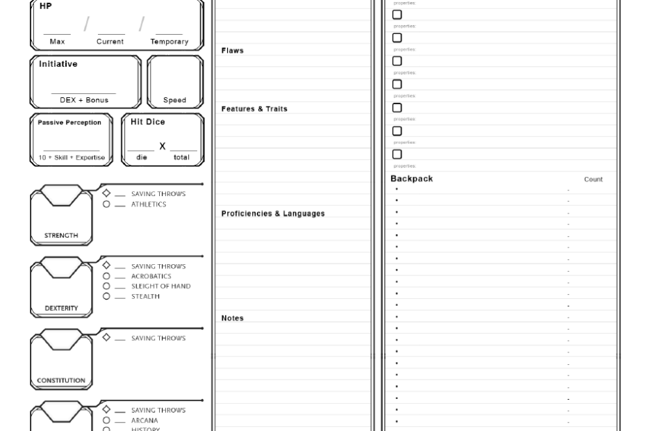 Du0026d One Page Character Sheet Download Printable PDF Templateroller
