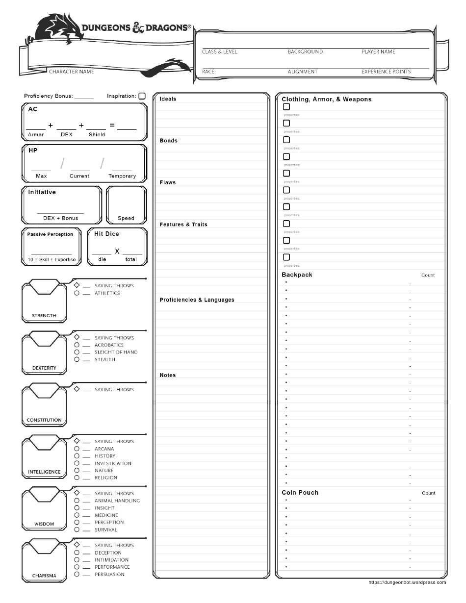 Du0026d One Page Character Sheet Download Printable PDF Templateroller